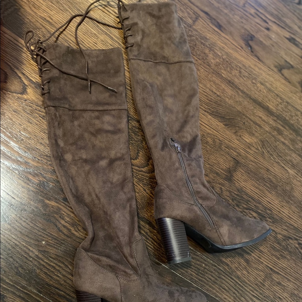Brown suede over the knee boots